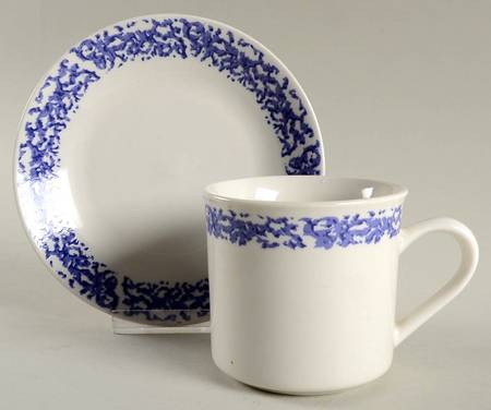 Sponge Blue Flat Cup & Saucer Set