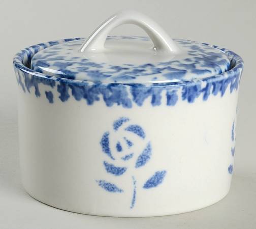 Sponge Blue Sugar Bowl & Lid