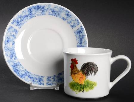Country Barn Rooster Flat Cup & Saucer Set