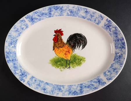 Country Barn Rooster 13" Oval Serving Platter