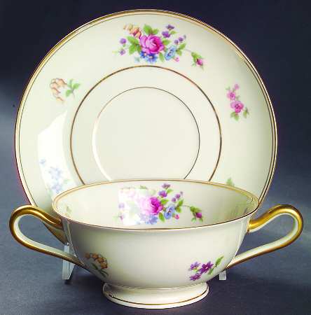 Queensrose (Smooth #159) Footed Cream Soup Bowl & Saucer Set
