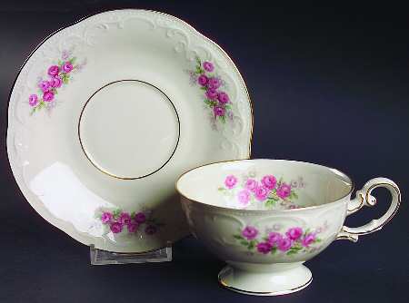 Mozart (Pink Roses-Cream) Footed Cup & Saucer Set