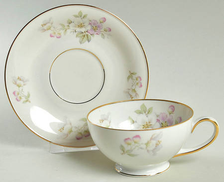 Apple Blossom (Cream Background) Footed Cup & Saucer Set