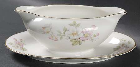 Apple Blossom (Cream Background) Gravy Boat with Attached Underplate