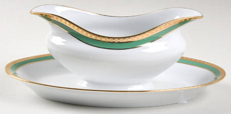 Green Band Gravy Boat with Attached Underplate by Tiffany