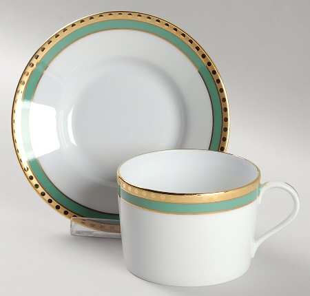 Green Band Flat Cup & Saucer Set