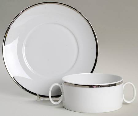 Platinum Band Flat Cream Soup Bowl & Saucer Set