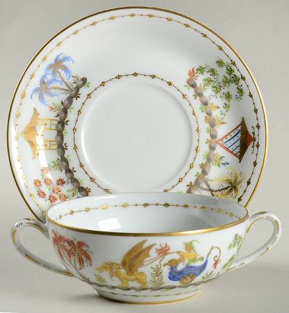 Cirque Chinois Flat Cream Soup Bowl & Saucer Set