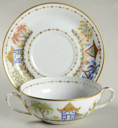 Cirque Chinois Flat Cream Soup Bowl & Saucer Set