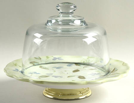 Evelyn 6 1/2"-7 1/2" Footed Cheese Plate w/ Glass Dome HC