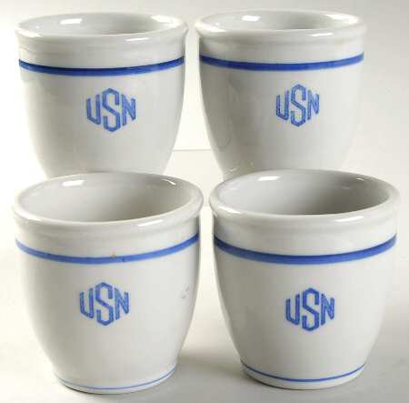 U S Navy Mess China Warrant Officer Single Egg Cup - Set of 4