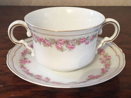 Victorian Rose Bouillon Cup & Saucer