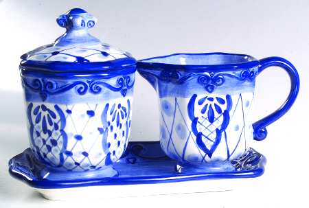 Lisbon (Square) Creamer & Sugar with Lid & Tray Set