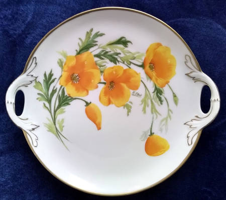 California Poppy Handled Cake Plate
