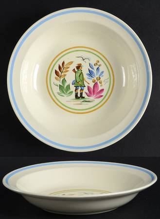 Peasant Blue Band Laurel Rim Soup Bowl