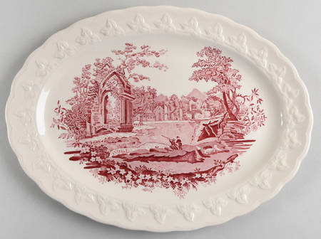 English Abbey Red (Garland, Rim, No Trim) 11" Oval Serving Platter