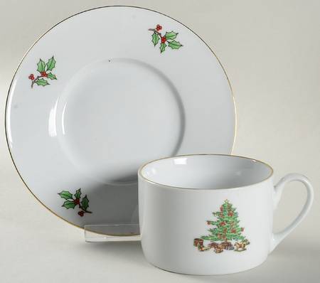 Holiday Hostess (Trim, No Gold Band) Flat Cup & Saucer Set by Tienshan