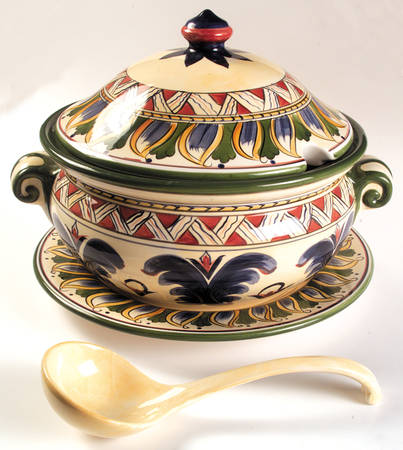Deruta Tureen & Lid w/Ladle & Underplate