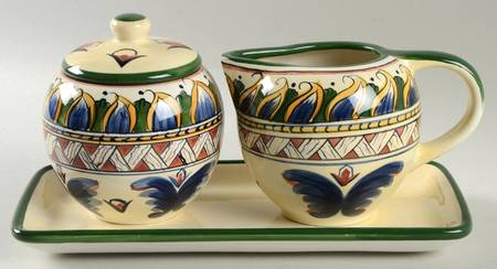 Deruta Creamer & Sugar with Lid & Tray Set