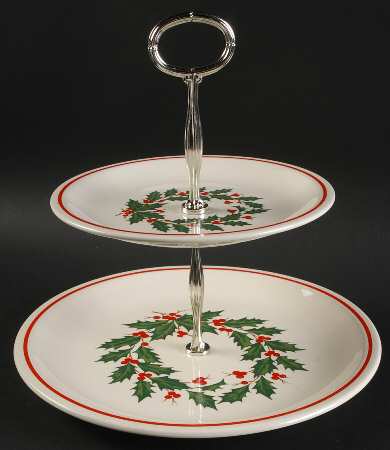 Holiday Wreath (3-8" Rim) 2 Tiered Serving Tray (Dinner & Salad Plate)