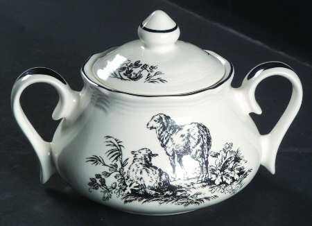 New England Toile Black (Gamebirds) Sugar Bowl & Lid by Tabletops Unlimited