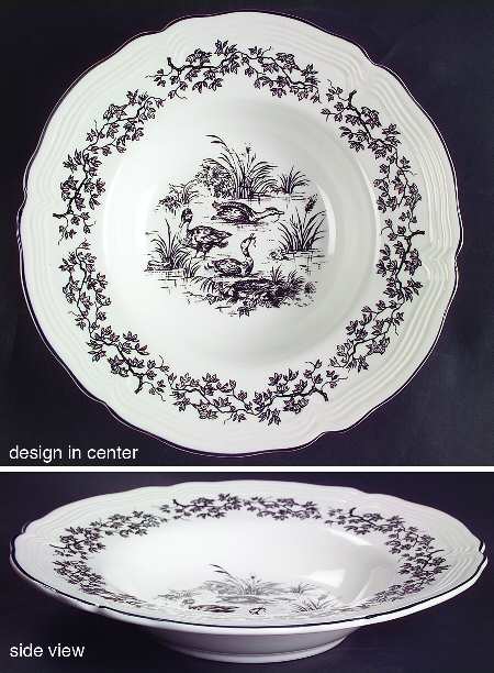 New England Toile Black (Gamebirds) Large Rim Soup Bowl