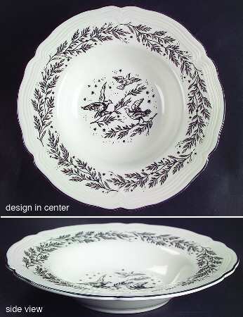 New England Toile Black (Gamebirds) Large Rim Soup Bowl