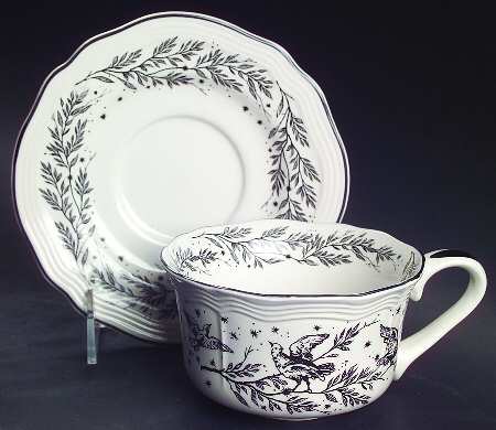 New England Toile Black (Gamebirds) Flat Cup & Saucer Set