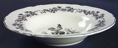 New England Toile Black (Gamebirds) Large Rim Soup Bowl