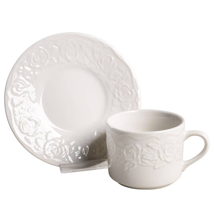French Rose Flat Cup & Saucer Set