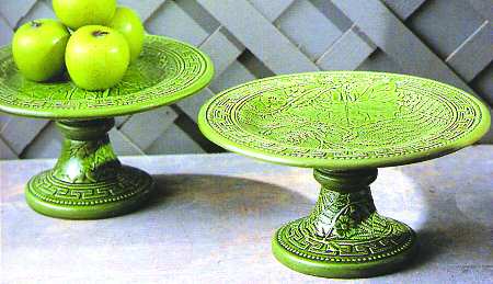 Green Majolica Footed Cake Plate