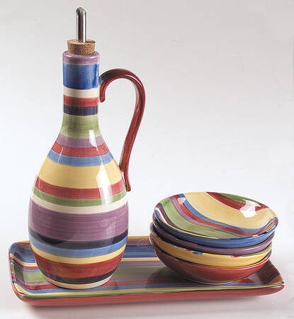 Barcelona Stripes Oil Jar/D with 4 Motif Dipping Bowls & Tray