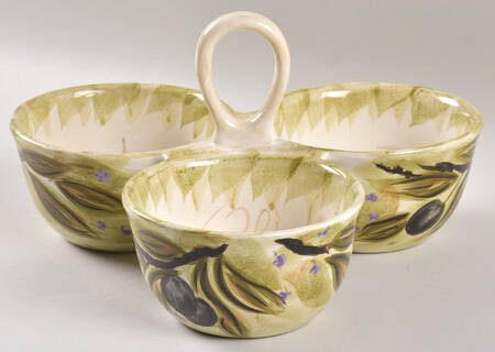 Olive Grove 3-Part Relish with Center Ceramic Handle