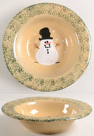 Snowman & Pines (Hand Thrown) Large Rim Soup Bowl