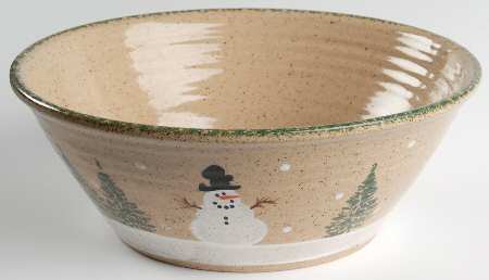 Snowman & Pines (Hand Thrown) 10" Round Vegetable Bowl