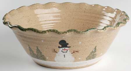 Snowman & Pines (Hand Thrown) 11" Round Serving Bowl
