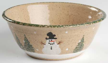 Snowman & Pines (Hand Thrown) 8" Round Vegetable Bowl