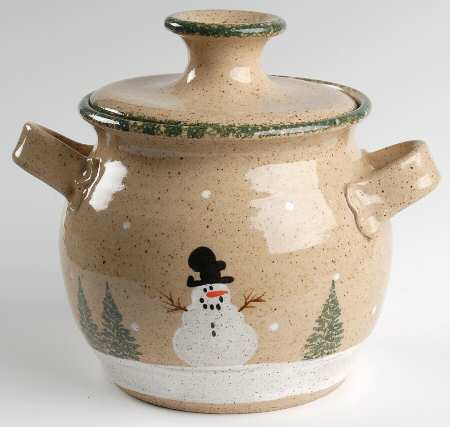 Snowman & Pines (Hand Thrown) Bean Pot & Lid