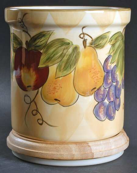 Harlequin Fruit Utensil Holder W/Rotating Wood Stand