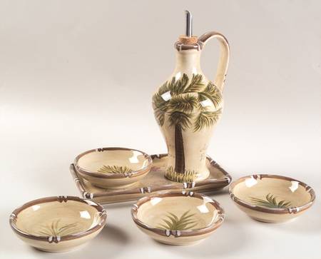 Bora Bora Oil Jar/D with 4 Motif Dipping Bowls & Tray