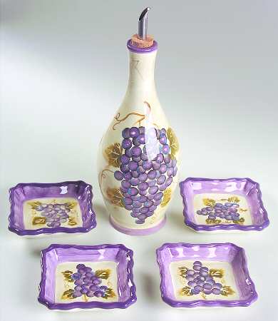 Merlot Oil Jar & Drizzler with 4 Dipping Bowls