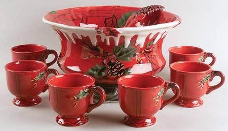 Winter Punch Bowl Set (Punch Bowl, 6 Punch Cups & Ladle)