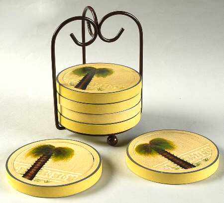 Bellagio Wood Coaster with Metal Holder - Set of 6
