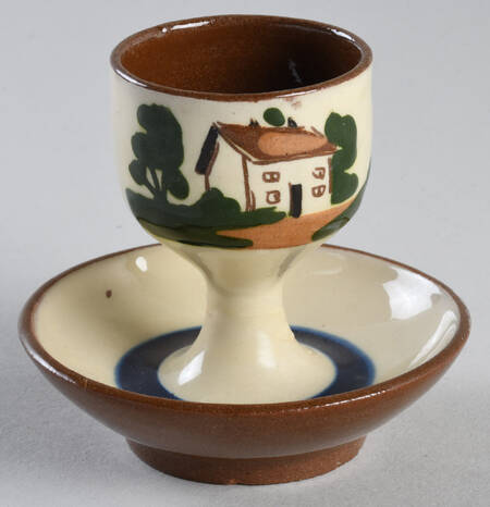 Motto Ware (Cottage) Egg Cup with Attached Underplate