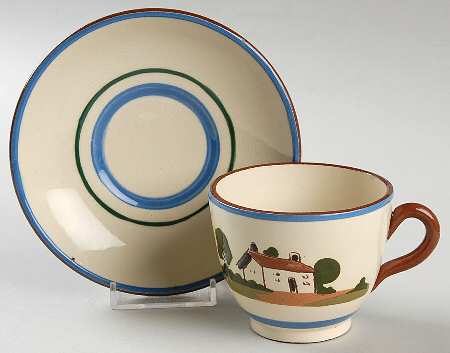 Motto Ware (Cottage) Footed Cup & Saucer Set