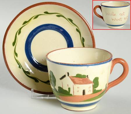 Motto Ware (Cottage) Footed Cup & Saucer Set