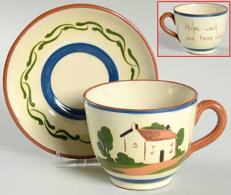 Motto Ware (Cottage) Footed Cup & Saucer Set