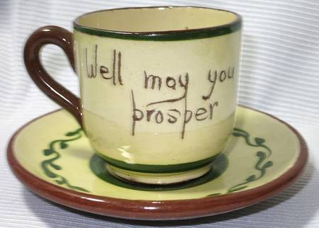 Motto Ware (Cottage) Flat Demitasse Cup & Saucer Set