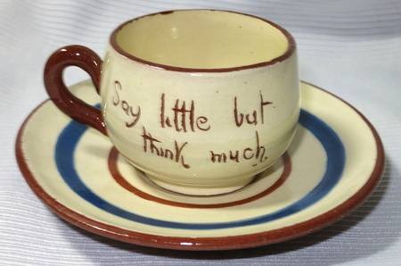 Motto Ware (Cottage) Flat Demitasse Cup & Saucer Set