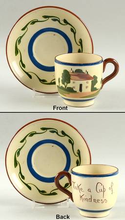 Motto Ware (Cottage) Flat Demitasse Cup & Saucer Set
